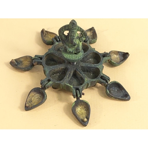 177 - Oriental cast bronze 7 section spice box, 7cms in height x 7cms diameter