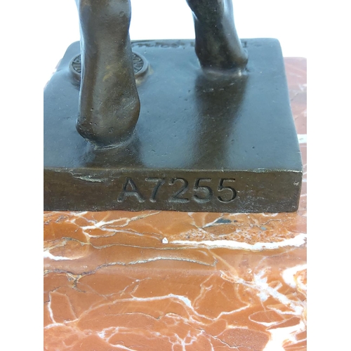 124 - Cast bronze dancing lady on marble base, 50cms in height