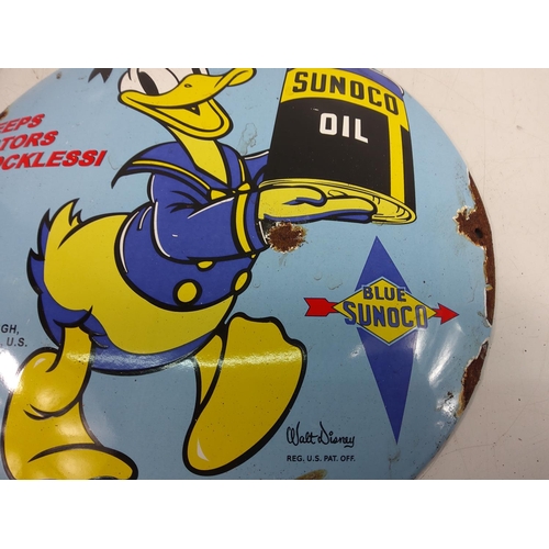 144 - Sunoco Disney enamel advertising sign, 30cms in diameter