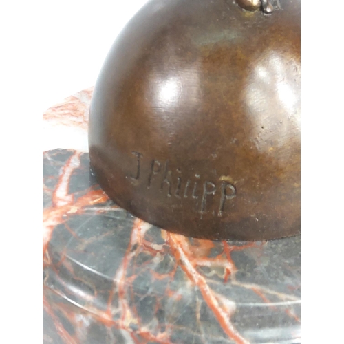 156 - Cast bronze dancing lady on marble base, 55cms in height