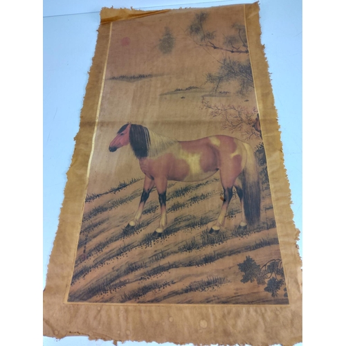 158 - 2 oriental scroll pictures, 67 x 36cms