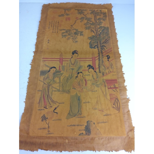 158 - 2 oriental scroll pictures, 67 x 36cms