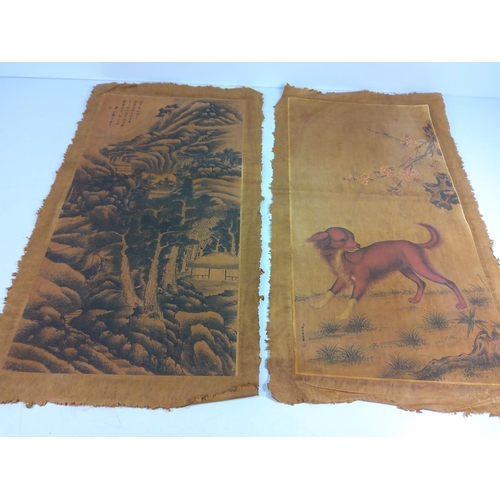 162 - 2 oriental scroll pictures, 67 x 36cms