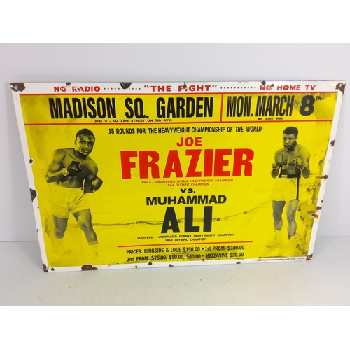 163 - Large enamelled Joe Frazier V Muhammad Ali sign, 59 x 39cms