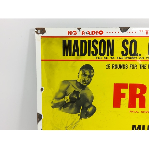 163 - Large enamelled Joe Frazier V Muhammad Ali sign, 59 x 39cms
