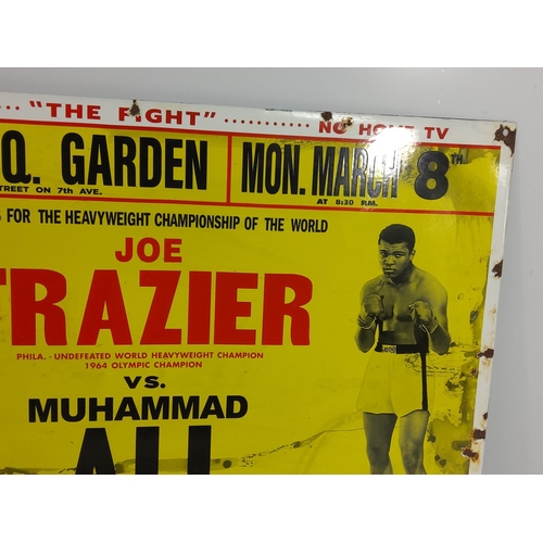 163 - Large enamelled Joe Frazier V Muhammad Ali sign, 59 x 39cms