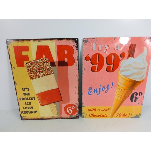 167 - 2 novelty metal advertising signs, 40 x 30cms each