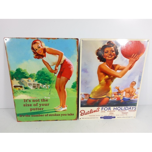 168 - 2 novelty metal advertising signs, 40 x 30cms each
