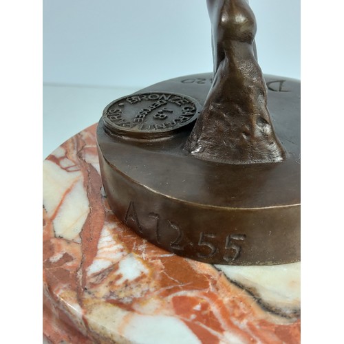 130A - Cast bronze figure of a dancing lady with hoop on marble base, 48cms in height