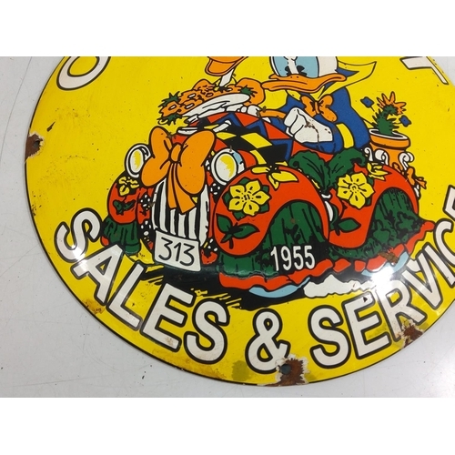 155 - Chevrolet Disney enamel advertising sign, 30cms in height