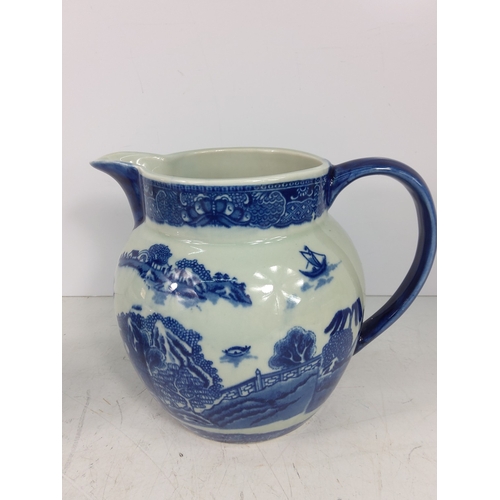 52 - Spode jar and cover, marmalade pot and blue and white jug