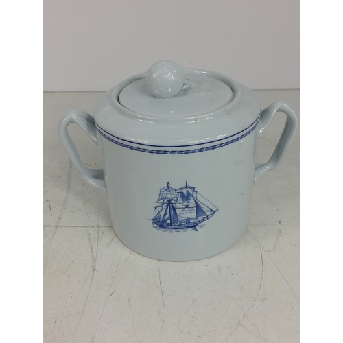 52 - Spode jar and cover, marmalade pot and blue and white jug