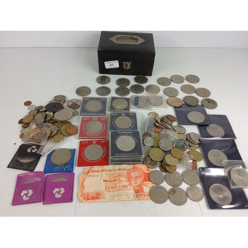 337 - 2 boxes of coins, coin sets and bank note