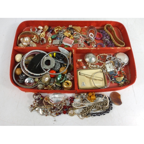 340 - Costume jewellery and a wooden box