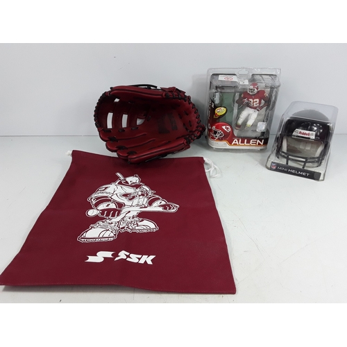 190 - Two NFL collectibles plus baseball mit