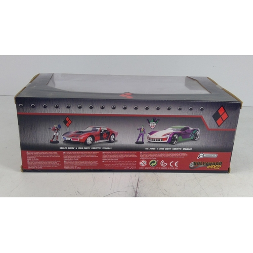 352 - DC model diecast Harley Quinn and 1969 Chevy Corvette Stingray