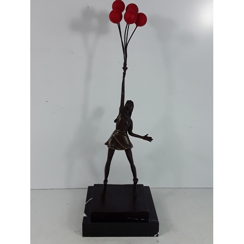 338 - Banksy style bronze on marble base - balloon girl, 45 x 15 x 15cms