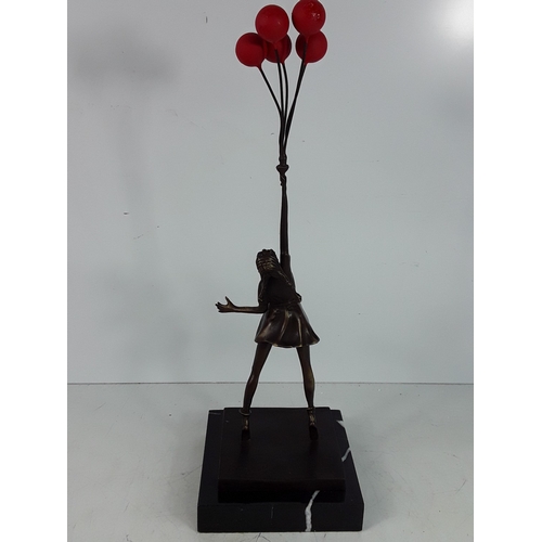 338 - Banksy style bronze on marble base - balloon girl, 45 x 15 x 15cms