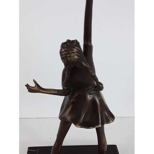 338 - Banksy style bronze on marble base - balloon girl, 45 x 15 x 15cms