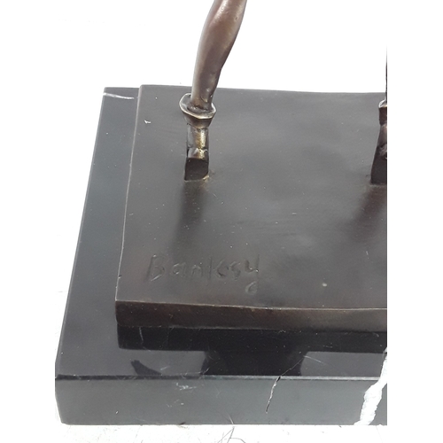 338 - Banksy style bronze on marble base - balloon girl, 45 x 15 x 15cms