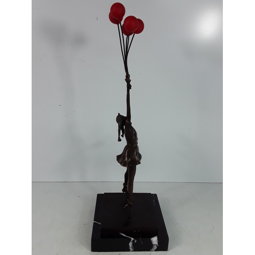 338 - Banksy style bronze on marble base - balloon girl, 45 x 15 x 15cms