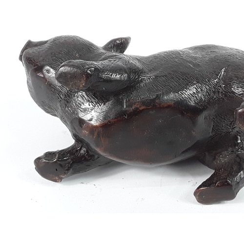 340 - Cast Bronze pig, 12 x 8cms