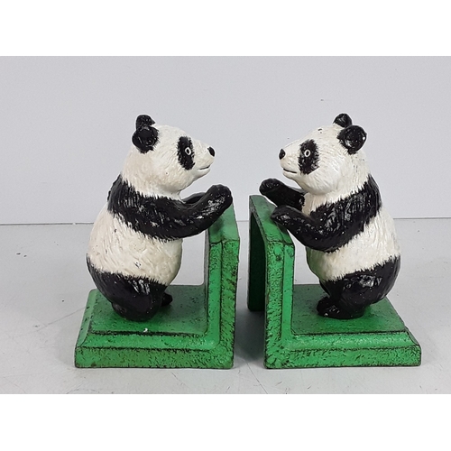 345 - Pr of cast metal panda bookends