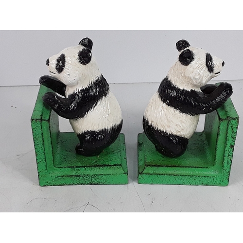 345 - Pr of cast metal panda bookends