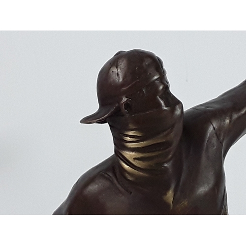 349 - Banksy style bronze on marble base - man with flowers, 25 x 22 x 12cms