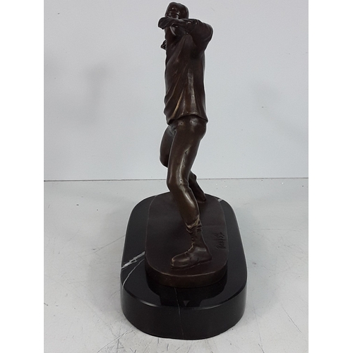 349 - Banksy style bronze on marble base - man with flowers, 25 x 22 x 12cms