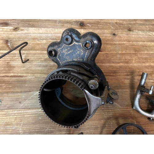 222 - Vintage sock knitting machine and accessories