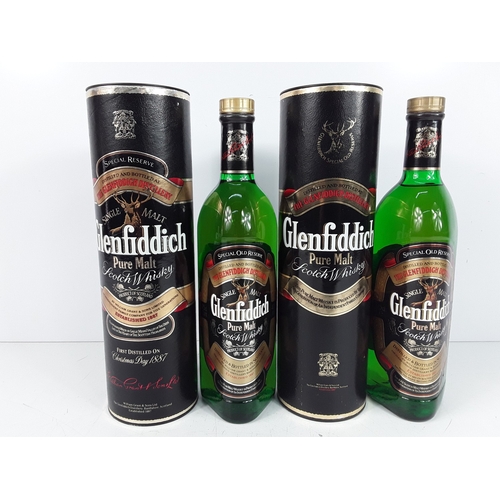 15 - Two tubed bottles of Glenfiddich Special Reserve Pure Malt, 75cl, one 40% and the other 43%, 1980's