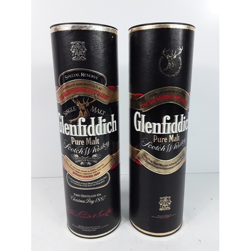 15 - Two tubed bottles of Glenfiddich Special Reserve Pure Malt, 75cl, one 40% and the other 43%, 1980's