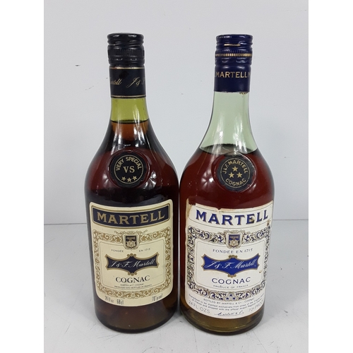 32 - Two bottles of Martell Three Stars Cognac, 24 fl.ozs, 70% proof, 1970's