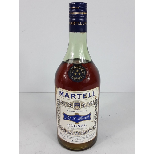 32 - Two bottles of Martell Three Stars Cognac, 24 fl.ozs, 70% proof, 1970's