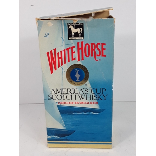 44 - Boxed bottle of America's Cup White Horse Whisky, 75cl, 43%, 1980's