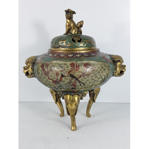 57 - Chinese Mid-Century cloisonne bronze censor, 30 x 30cms