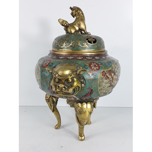 57 - Chinese Mid-Century cloisonne bronze censor, 30 x 30cms