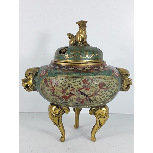 57 - Chinese Mid-Century cloisonne bronze censor, 30 x 30cms