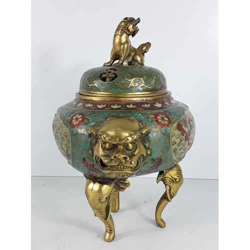 57 - Chinese Mid-Century cloisonne bronze censor, 30 x 30cms