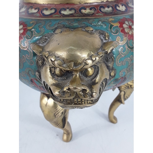 57 - Chinese Mid-Century cloisonne bronze censor, 30 x 30cms