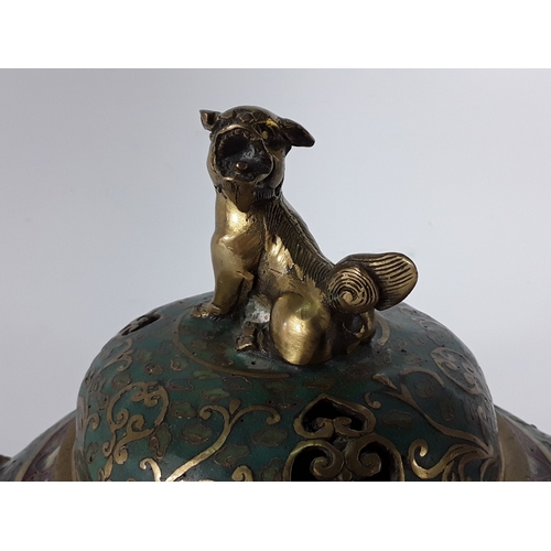 57 - Chinese Mid-Century cloisonne bronze censor, 30 x 30cms