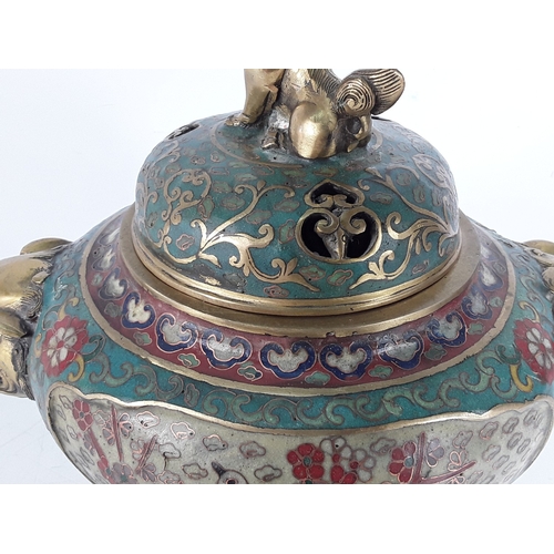 57 - Chinese Mid-Century cloisonne bronze censor, 30 x 30cms