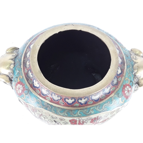 57 - Chinese Mid-Century cloisonne bronze censor, 30 x 30cms