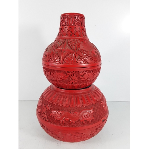 58 - Chinese cinnabar triple gourd vase, 31 x 20cms