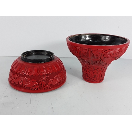 58 - Chinese cinnabar triple gourd vase, 31 x 20cms