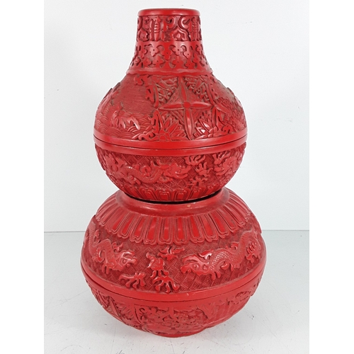 58 - Chinese cinnabar triple gourd vase, 31 x 20cms