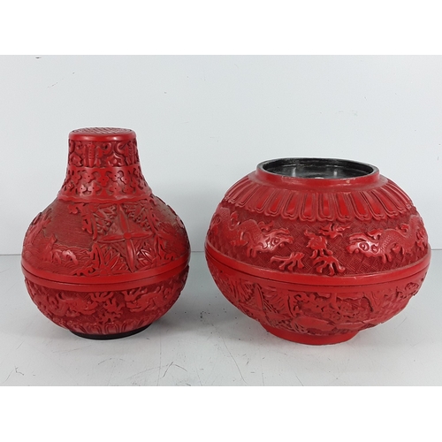 58 - Chinese cinnabar triple gourd vase, 31 x 20cms
