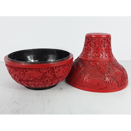 58 - Chinese cinnabar triple gourd vase, 31 x 20cms