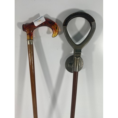 134 - Shooting stick, walking stick and a wooden cased banjo barometer